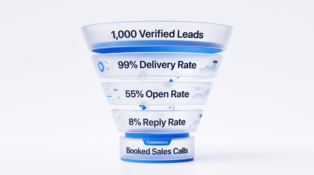 Cold Email Conversion Funnel & Industry Benchmarks Diagram
