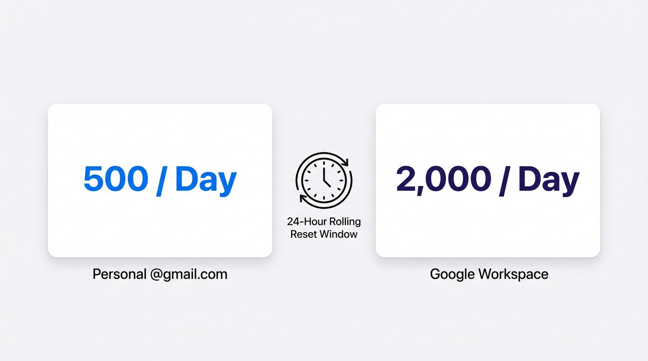 Gmail Daily Sending Limits 500 vs 2000 Infographic