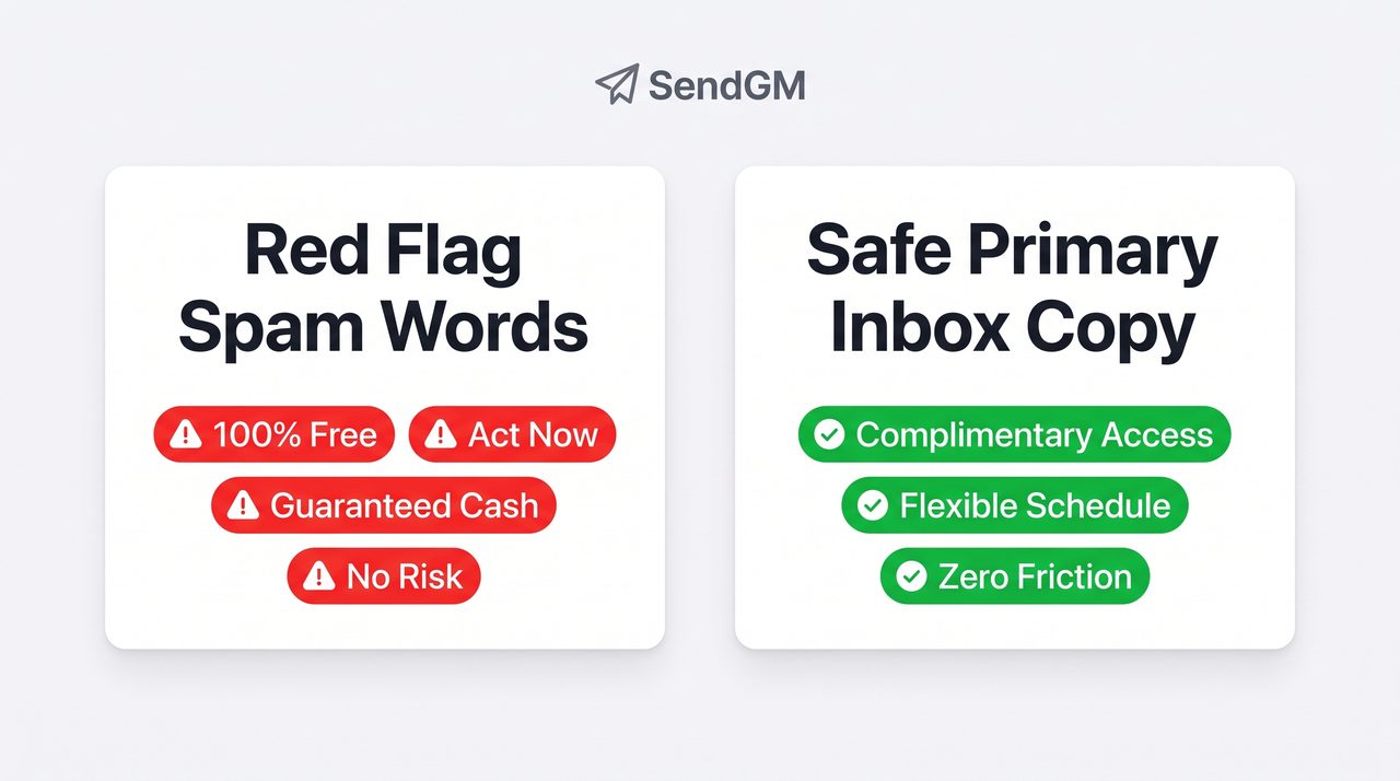 Email Spam Trigger Words vs Clean Copy Comparison Infographic